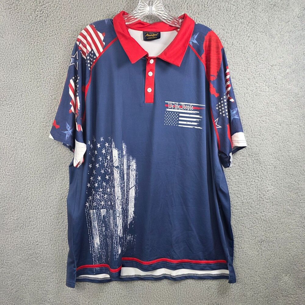 Mainfini Men’s 2XL USA Patriotic Stars & Stripes Short Sleeve Polo Shirt
